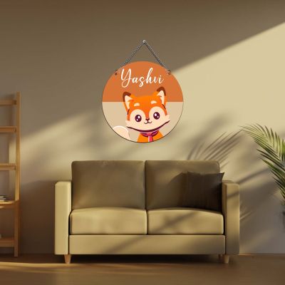 GIFTMEBAZAR Personalized Cute Fox Wall Hanging Custom With Name Wall Art Kids Room Decor Birthday Return Gift For Kids Modern Artwork
